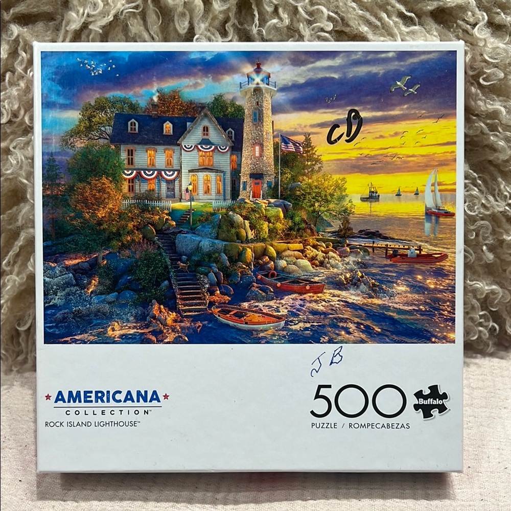 Buffalo Games 500 pc Puzzle Americana Rock Island Lighthouse SALE 🔴3/$25!